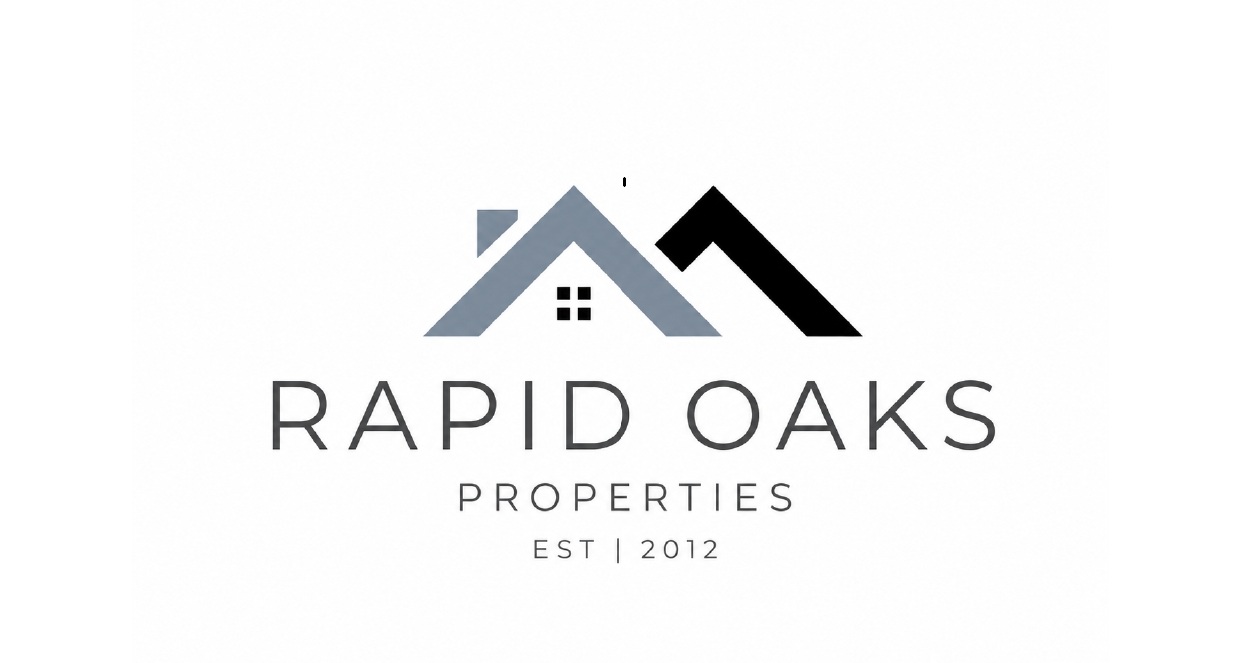 Rapid Oaks Properties logo with blue-gray and black roof shapes above the text RAPID OAKS PROPERTIES EST 2012